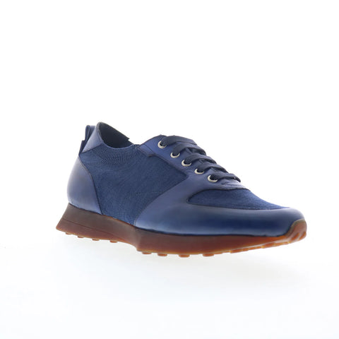 Di Bianco Forza Mens Blue Leather Lace Up Lifestyle Sneakers Shoes