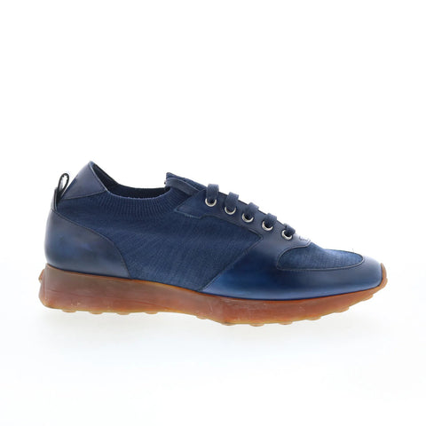 Di Bianco Forza Mens Blue Leather Lace Up Lifestyle Sneakers Shoes