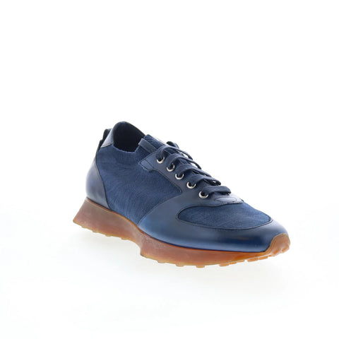 Di Bianco Forza Mens Blue Leather Lace Up Lifestyle Sneakers Shoes