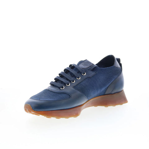 Di Bianco Forza Mens Blue Leather Lace Up Lifestyle Sneakers Shoes