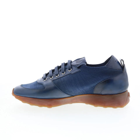 Di Bianco Forza Mens Blue Leather Lace Up Lifestyle Sneakers Shoes