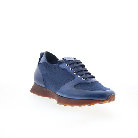 Di Bianco Forza Mens Blue Leather Lace Up Lifestyle Sneakers Shoes