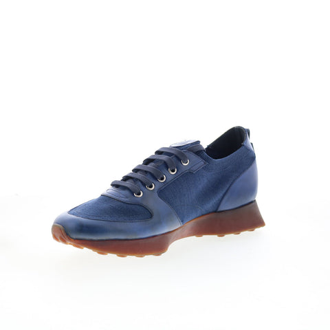 Di Bianco Forza Mens Blue Leather Lace Up Lifestyle Sneakers Shoes