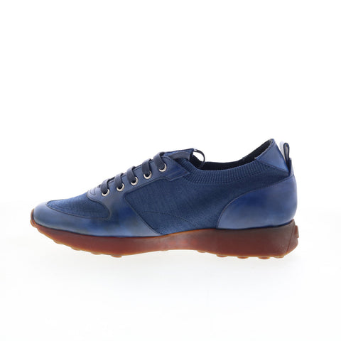 Di Bianco Forza Mens Blue Leather Lace Up Lifestyle Sneakers Shoes
