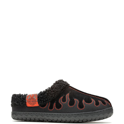 Harley-Davidson Cosgrove Flame D93857 Mens Black Suede Slippers Clogs Shoes