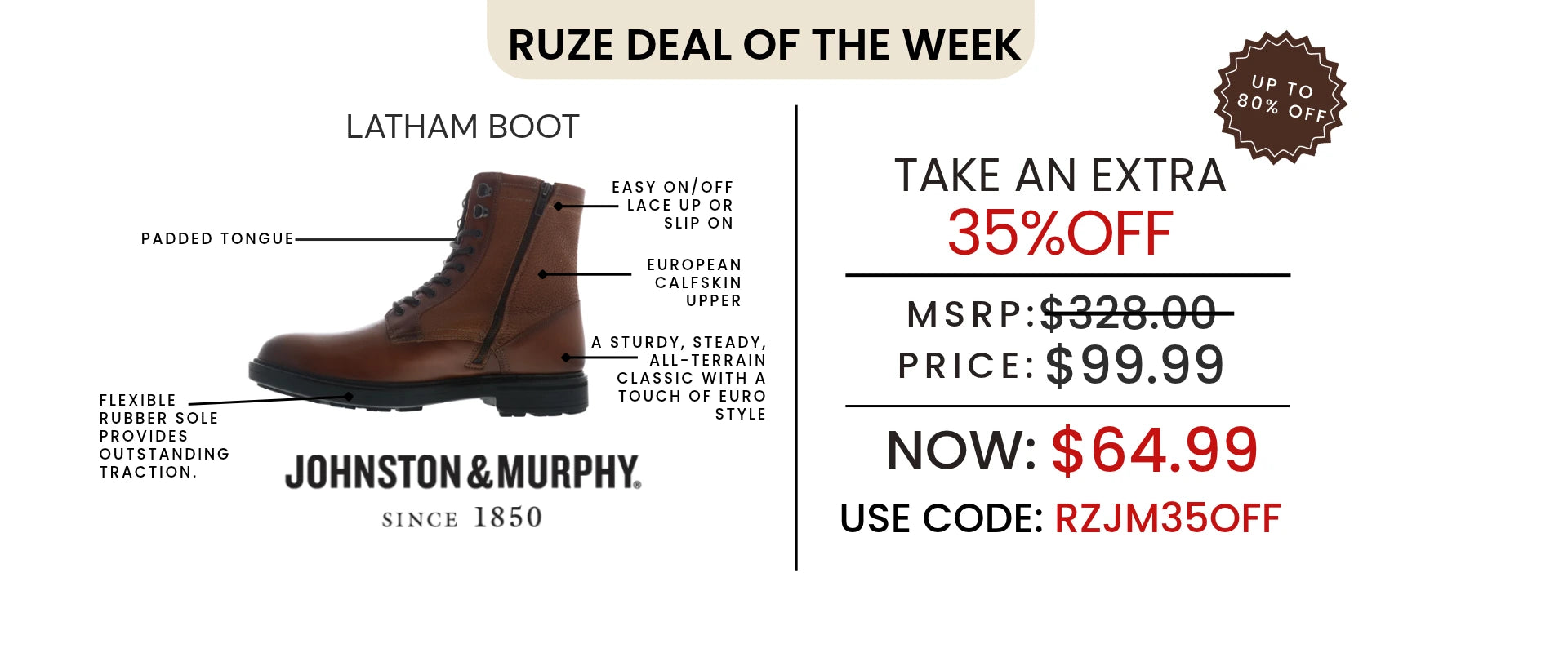 Johnston & Murphy Latham Extra 35% Off