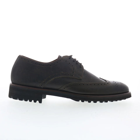 Di Bianco Himba Mens Green Leather Oxfords & Lace Ups Wingtip & Brogue Shoes