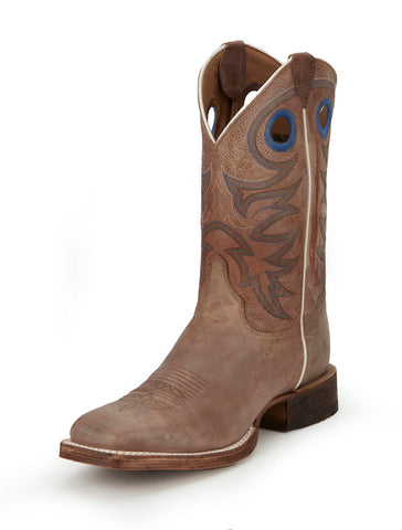 Justin Boots Caddo Square Toe Cowhide Mens Brown Wide Cowboy Western Boots