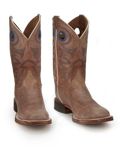 Justin Boots Caddo Square Toe Cowhide Mens Brown Wide Cowboy Western Boots