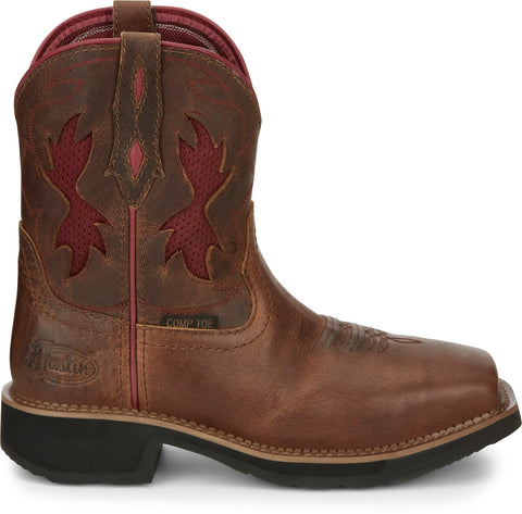 Justin Boots Lathey Nano Composite Toe Water Buffalo Womens Brown Work Boots