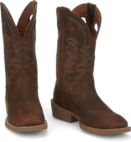 Justin Boots Muley Square Toe Water Buffalo Mens Brown Cowboy Western Boots