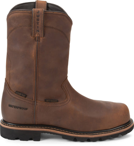 Justin Boots Pulley Waterproof Round Steel Toe Cowhide Mens Brown Work Boots