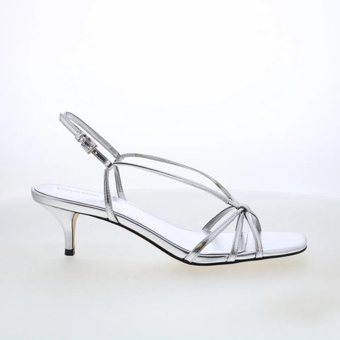 Calvin Klein Poeta KCPOETA2 Womens Silver Leather Strap Heels Shoes
