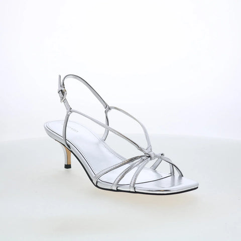 Calvin Klein Poeta KCPOETA2 Womens Silver Leather Strap Heels Shoes