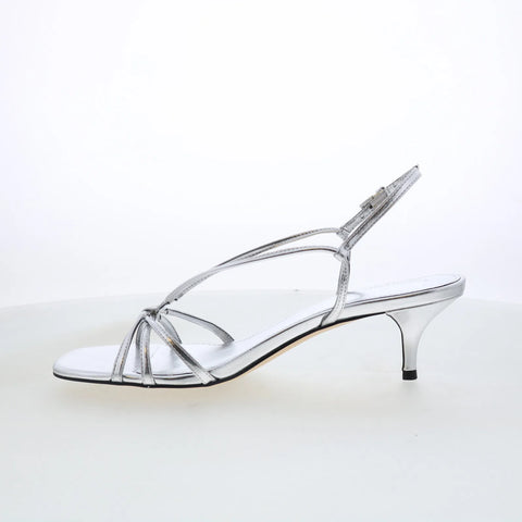 Calvin Klein Poeta KCPOETA2 Womens Silver Leather Strap Heels Shoes