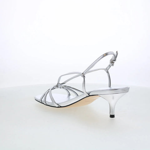 Calvin Klein Poeta KCPOETA2 Womens Silver Leather Strap Heels Shoes