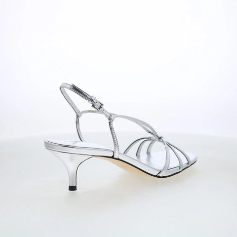 Calvin Klein Poeta KCPOETA2 Womens Silver Leather Strap Heels Shoes