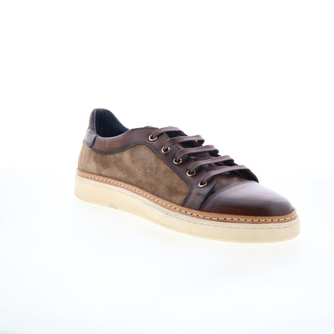 Di Bianco Mesina Mens Brown Leather Lace Up Lifestyle Sneakers Shoes