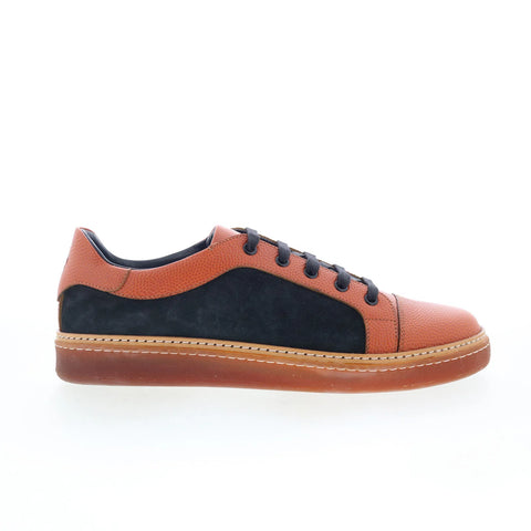 Di Bianco Messina Mens Orange Leather Lace Up Lifestyle Sneakers Shoes