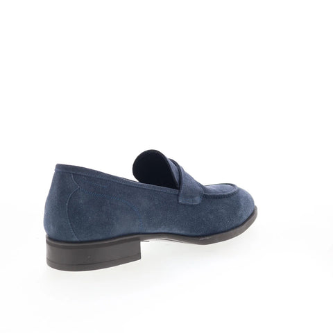 Di Bianco Miseno Mens Blue Suede Slip On Loafers & Slip Ons Penny Shoes