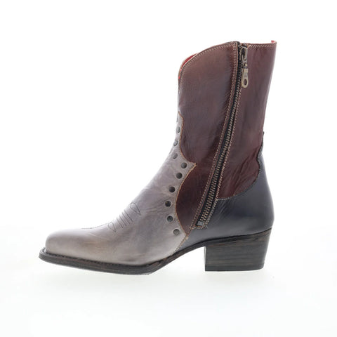 Bed Stu Locate F393162 Womens Grey Leather Slip On Western Boots