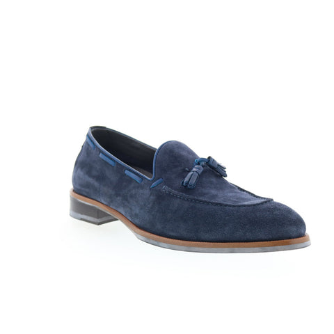 Di Bianco Napoli Mens Blue Suede Slip On Loafers & Slip Ons Tasseled Shoes