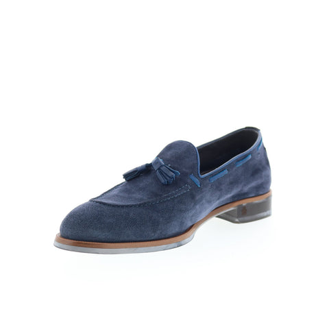 Di Bianco Napoli Mens Blue Suede Slip On Loafers & Slip Ons Tasseled Shoes