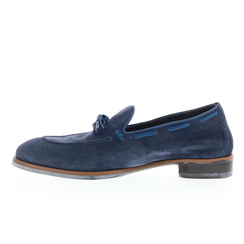 Di Bianco Napoli Mens Blue Suede Slip On Loafers & Slip Ons Tasseled Shoes