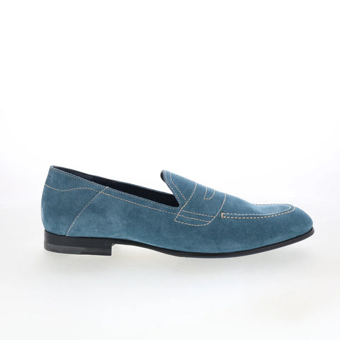 Di Bianco Nerano Mens Blue Suede Slip On Loafers & Slip Ons Penny Shoes