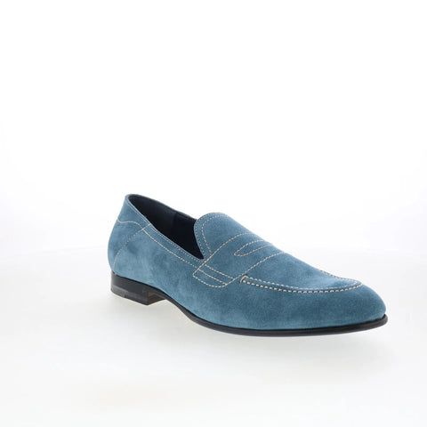 Di Bianco Nerano Mens Blue Suede Slip On Loafers & Slip Ons Penny Shoes