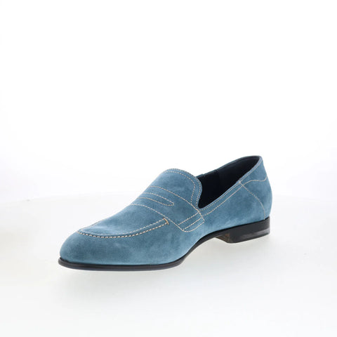 Di Bianco Nerano Mens Blue Suede Slip On Loafers & Slip Ons Penny Shoes