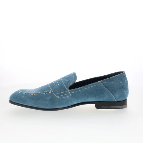 Di Bianco Nerano Mens Blue Suede Slip On Loafers & Slip Ons Penny Shoes