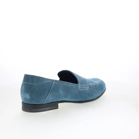 Di Bianco Nerano Mens Blue Suede Slip On Loafers & Slip Ons Penny Shoes