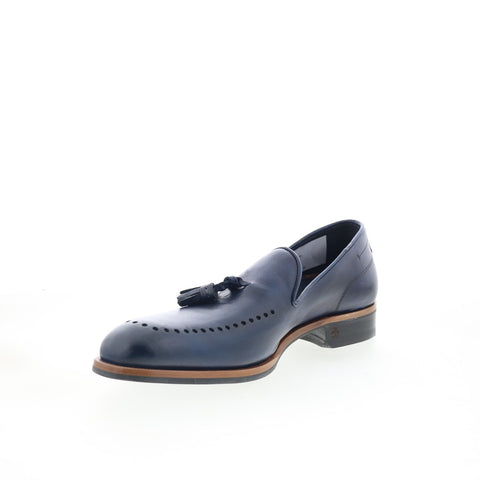 Di Bianco Paestum Mens Blue Leather Slip On Loafers & Slip Ons Tasseled Shoes