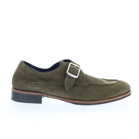 Di Bianco Parma Mens Green Suede Hook & Loop Loafers & Slip Ons Casual Shoes