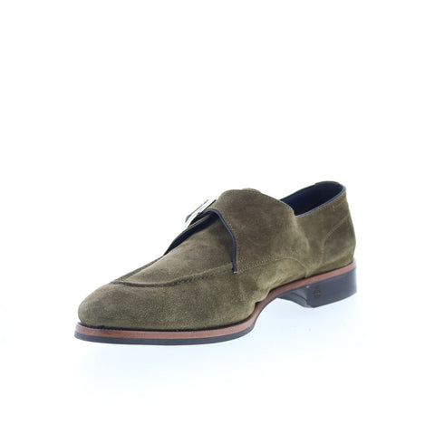 Di Bianco Parma Mens Green Suede Hook & Loop Loafers & Slip Ons Casual Shoes