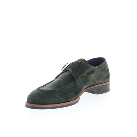 Di Bianco Parma Mens Green Suede Hook & Loop Loafers & Slip Ons Casual Shoes