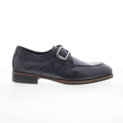 Di Bianco Parma Mens Black Leather Hook & Loop Loafers & Slip Ons Casual Shoes
