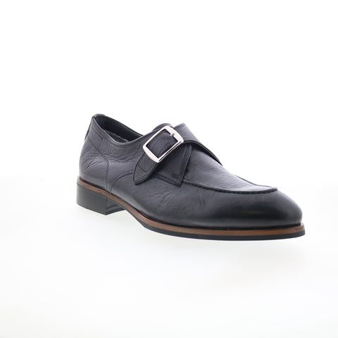 Di Bianco Parma Mens Black Leather Hook & Loop Loafers & Slip Ons Casual Shoes