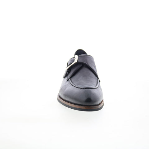 Di Bianco Parma Mens Black Leather Hook & Loop Loafers & Slip Ons Casual Shoes