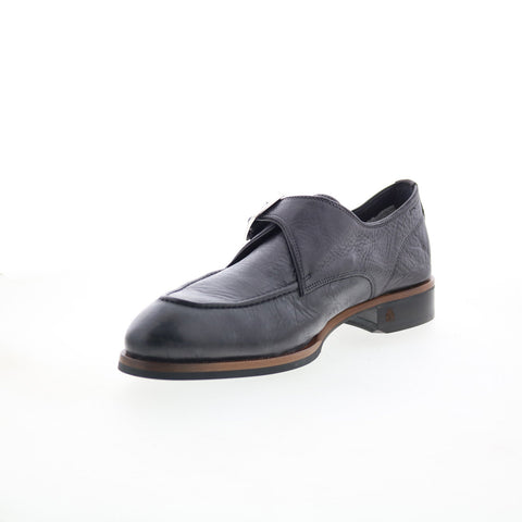 Di Bianco Parma Mens Black Leather Hook & Loop Loafers & Slip Ons Casual Shoes