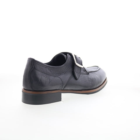 Di Bianco Parma Mens Black Leather Hook & Loop Loafers & Slip Ons Casual Shoes