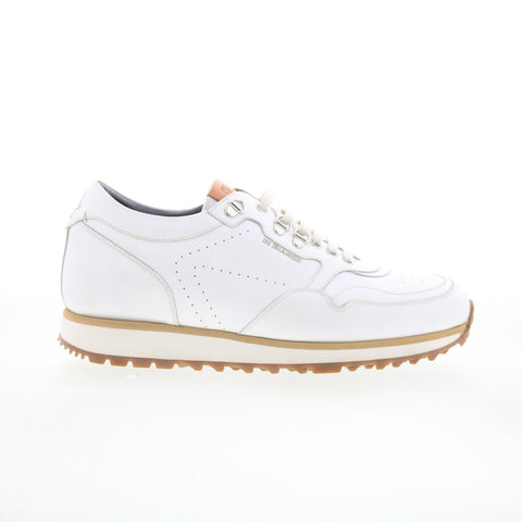 Di Bianco Potenza Mens White Leather Lace Up Lifestyle Sneakers Shoes