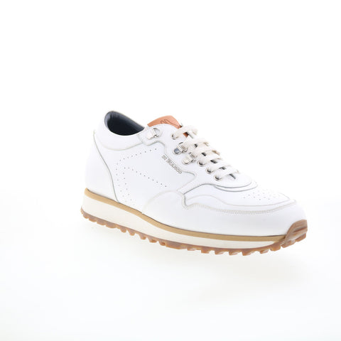 Di Bianco Potenza Mens White Leather Lace Up Lifestyle Sneakers Shoes