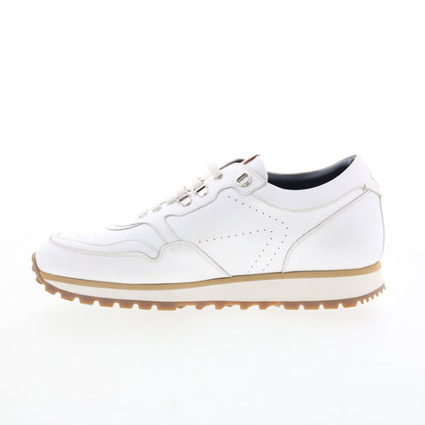 Di Bianco Potenza Mens White Leather Lace Up Lifestyle Sneakers Shoes