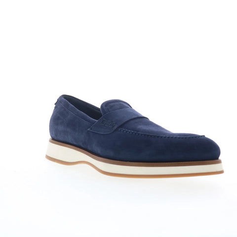 Di Bianco Procida Mens Blue Suede Slip On Loafers & Slip Ons Penny Shoes