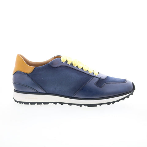 Di Bianco Roma Deco Mens Blue Leather Lace Up Lifestyle Sneakers Shoes
