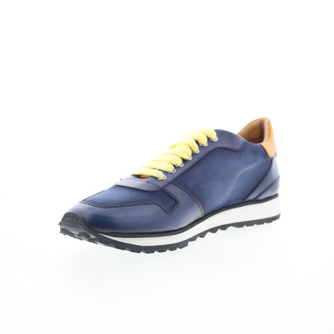 Di Bianco Roma Deco Mens Blue Leather Lace Up Lifestyle Sneakers Shoes