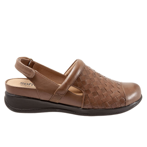 SoftWalk Salina Wove S1365-063 Womens Brown Leather Strap Clog Flats Shoes