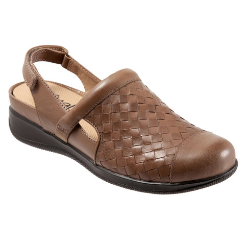 SoftWalk Salina Wove S1365-063 Womens Brown Leather Strap Clog Flats Shoes